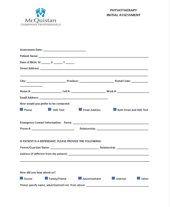 McQuistan Physiotherapy Patient Form